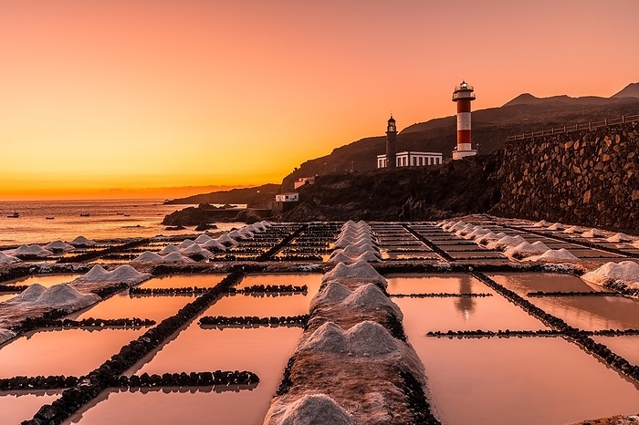 Sunset at the Fuencaliente Lighthouse on the route of the volcanoes south of the island of La Palma, Canary Islands, Spain, Europe, by Unai Huizi