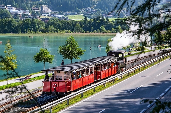 Historic steam cogwheel railway, Achenseebahn on the lakeside, Maurach, Achensee, Tyrol, Austria, Europe, by Günter Gräfenhain