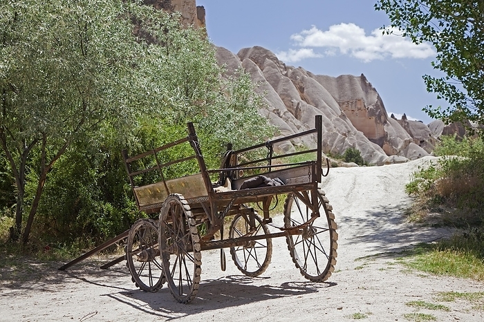 Old horse-drawn wagon in the mountains of Cappadocia, Central Anatolia, Turkey, Asia, by alimdi / Arterra / Marica van der Meer
