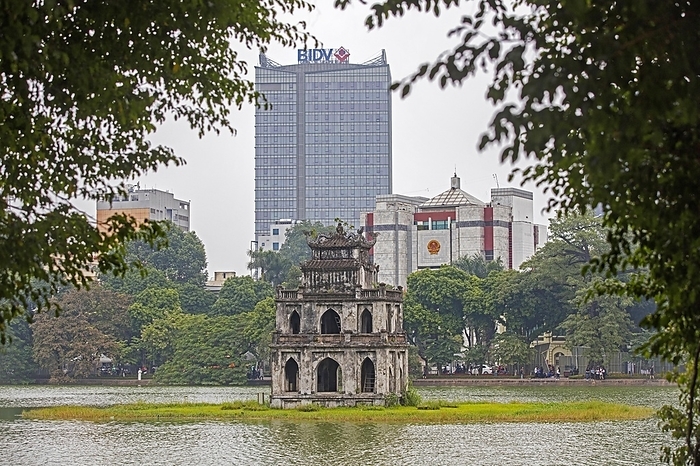 19th century Turtle Tower, Tortoise Tower in the middle of Hoan Kiem Lake, Sword Lake in central Hanoi, Vietnam, Asia, by alimdi / Arterra / Marica van der Meer