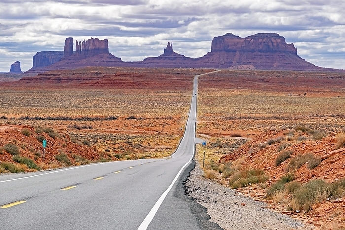 United States of America Forrest Gump Point, Forrest Gump Hill on Highway 163 Scenic Drive, straight road leading to Monument Valley, San Juan County, Utah, United States, US, North America, by alimdi   Arterra   Marica van der Meer