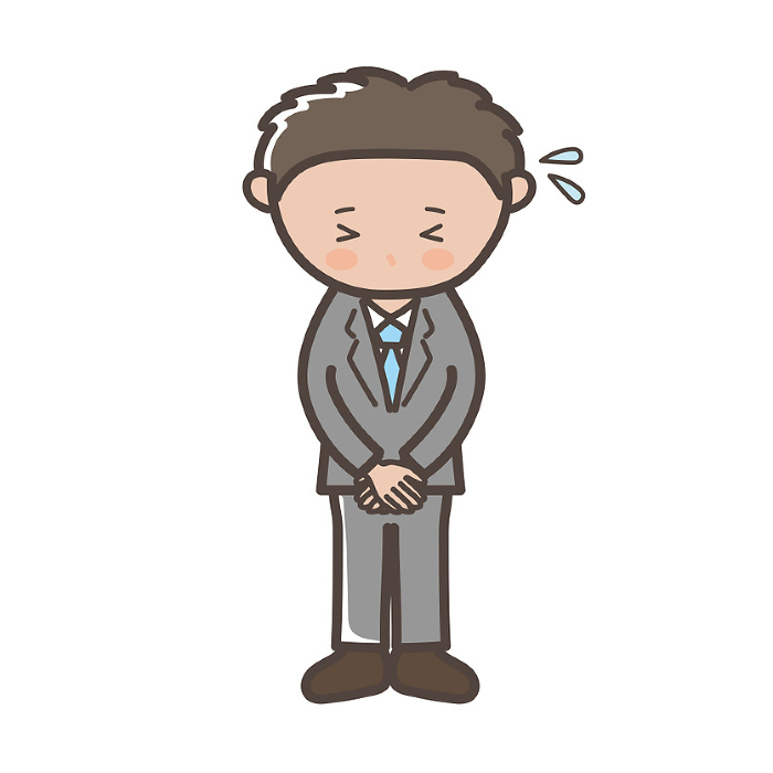 Clip art of male businessman apologizing for being sorry