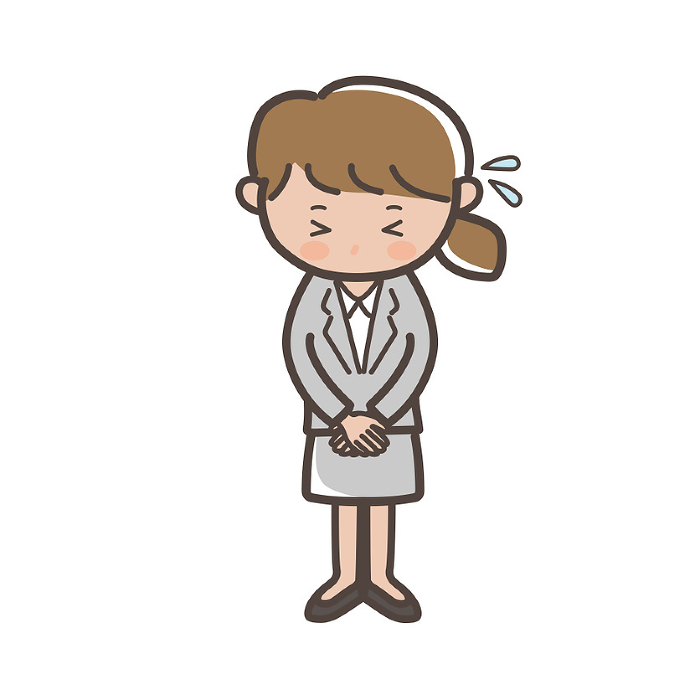 Clip art of female businessman apologizing for being sorry