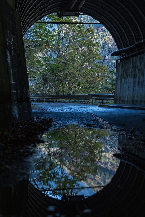 Tunnel leading to the Dream Suspension Bridge at Sunmatakyo in Kawanehonmachi, Shizuoka, Japan