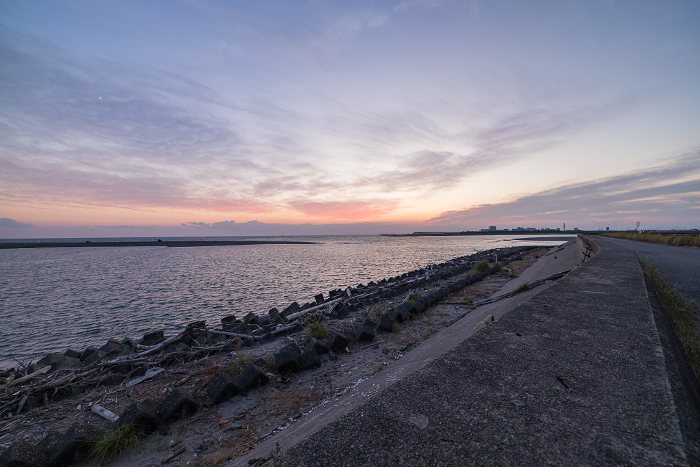 Mouth of Tenryu River and sunset sky in Iwata City, Shizuoka Prefecture, Japan