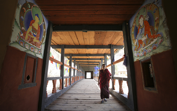 Bhutan Covered Bridge Over The River In Paro, The Paro Valley, Bhutan, by Chris Caldicott   Design Pics