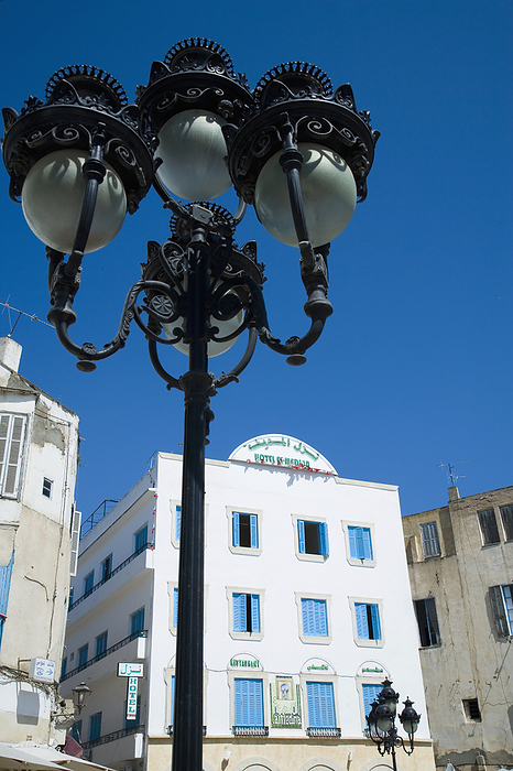 Tunisia Tunis Hotel Medina And Lamp Post, Tunis, Tunisia, North Africa., by Naki Kouyioumtzis   Design Pics