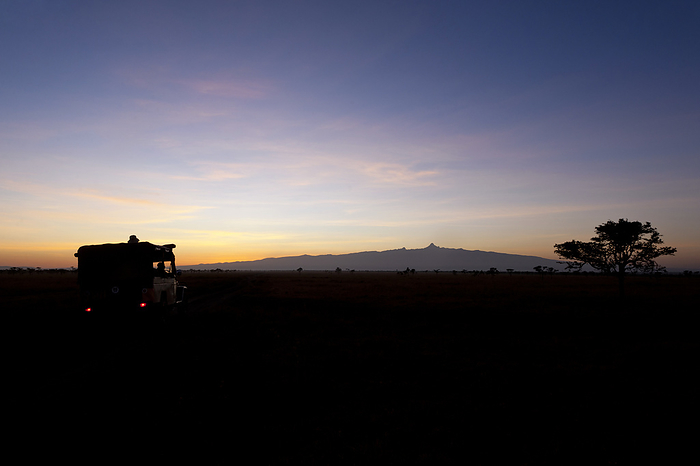 Kenya Silhoutte Of 4x4 At Dawn In Front Of Mt Kenya, Ol Pejeta Conservancy  Kenya, by Ian Cumming   Design Pics