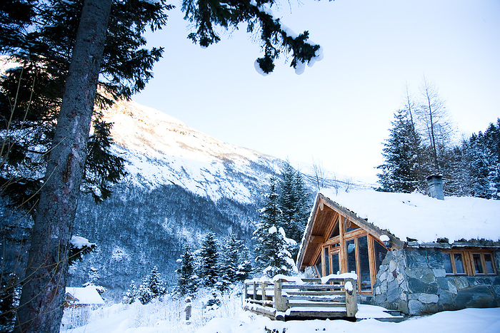 Norway Winter Alpine Scenery With Mountains, Snow And A Pine Forest With Brekke Rental Cabins  Ortnevik, Sognefjord, Norway, by Naki Kouyioumtzis   Design Pics
