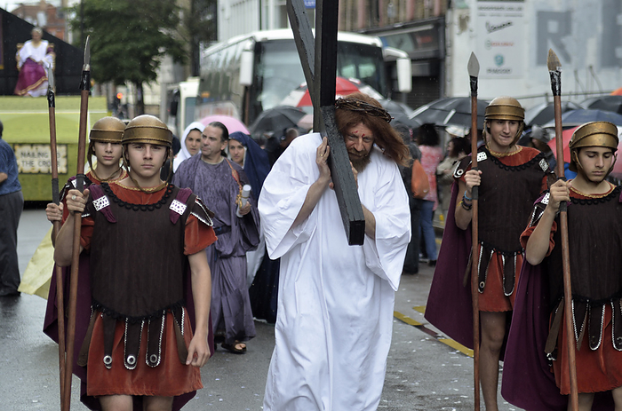 London, United Kingdom Jesus Carrying The Cross With Roman Soldiers, Italian Procession, July, Clerkenwell, London, Uk, by Renzo Frontoni   Design Pics