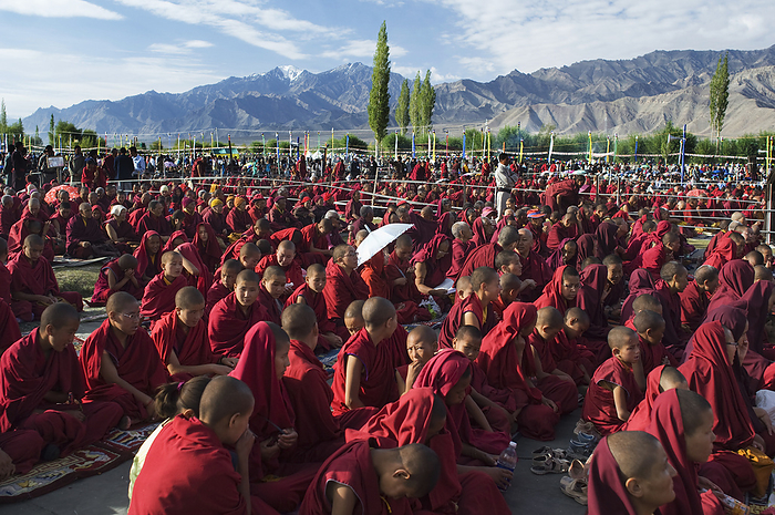 Ladakh, India Young monks and nuns at the Dalai Lama s Teachings. The Dalai Lama visited Leh, Ladakh   a Buddhist enclave in northern India, for four days in August, by James Sparshatt   Design Pics
