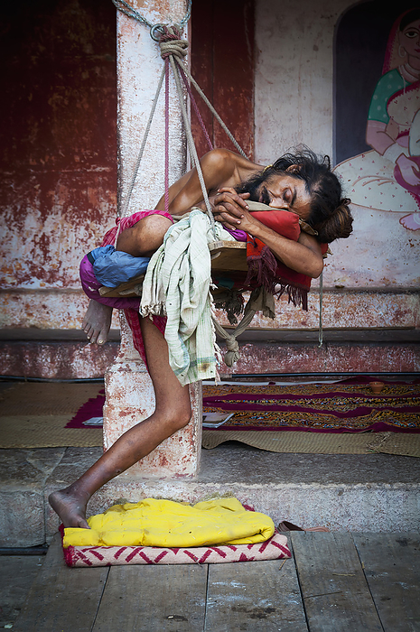 India Young Ascetic Sleeping On Rocking Chair  Varanasi, India, by Alex Adams   Design Pics