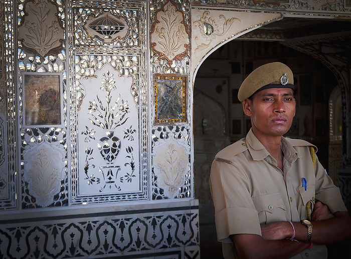 Jaipur, India Soldier By Ornate Maiolic Wall  Jaipur, Rajasthan, India, by Alex Adams   Design Pics