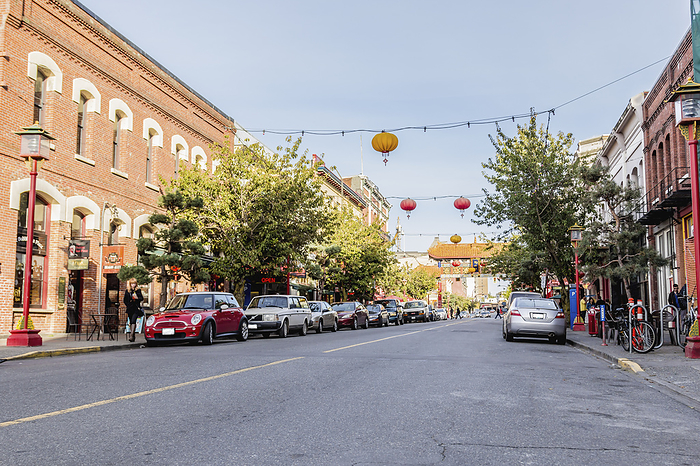 Vancouver, Canada A Street View Of Chinatown With Paper Lanterns Hanging Above The Street  Victoria, Vancouver Island, British Columbia, by Alanna Dumonceaux   Design Pics