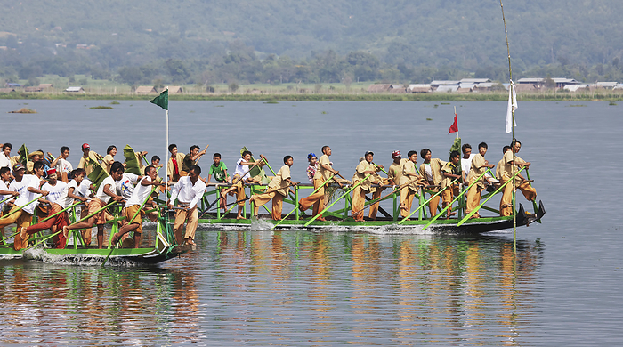 Inle Lake, Myanmar Leg Rowing Procession On Inle Lake  Myanmar, by Chris Caldicott   Design Pics