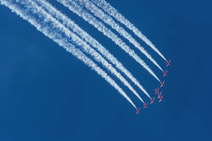 United Kingdom Red Arrows Performing Above Duxford Air Museum  Cambridgeshire, England, by Ian Cumming   Design Pics