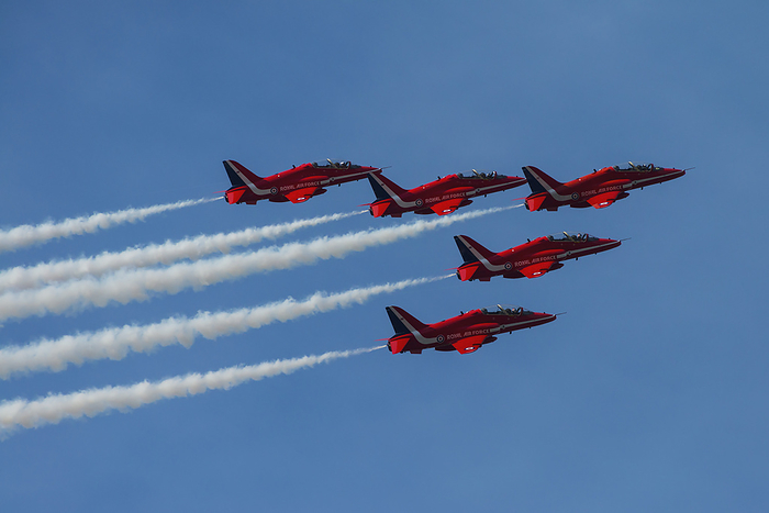United Kingdom Red Arrows Performing Flypast At Duxford Air Show  Cambridgeshire, England, by Ian Cumming   Design Pics