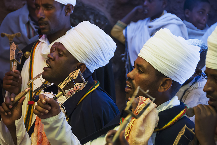 Ethiopia A Group Of Men Singing And Playing Instruments  Lalibela, Ethiopia, by Christopher Roche   Design Pics