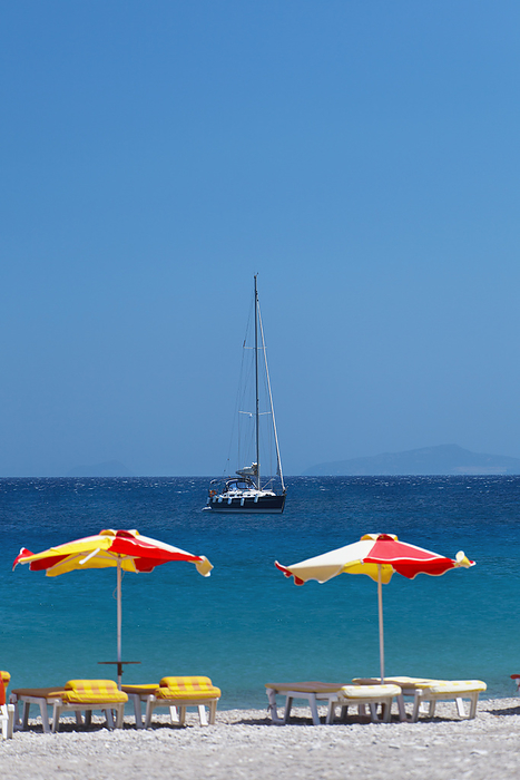 Greece Umbrellas And Beach Chairs On A Beach On The Island Of Kos  Kefalos, Greece, by Terence Waeland   Design Pics