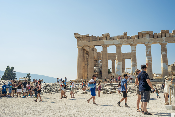 Athens, Greece Tourists Among The Columns Of The Acropolis  Athens, Greece, by Dosfotos   Design Pics