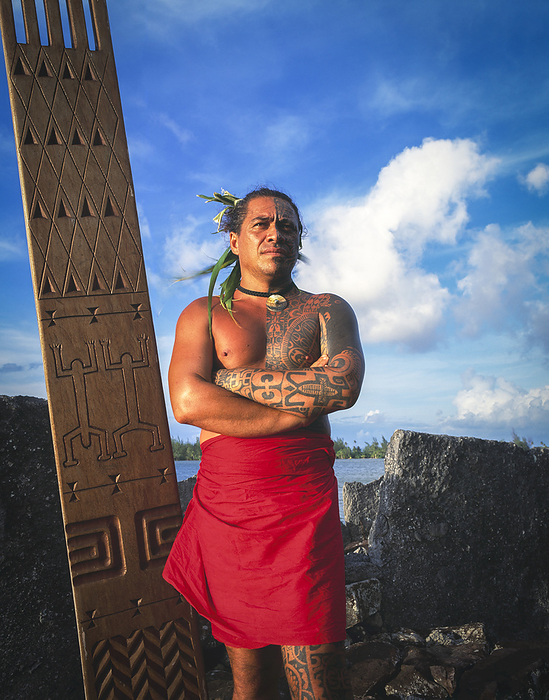 Tahiti Tihoti, A Tahitian Tattooist Standing On Sacred Site  Tahiti, by David Kirkland   Design Pics
