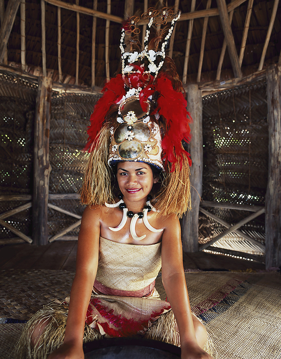 Woman In Traditional Dress Attending Ava Ceremony; Upolu Island, Samoa, by David Kirkland / Design Pics