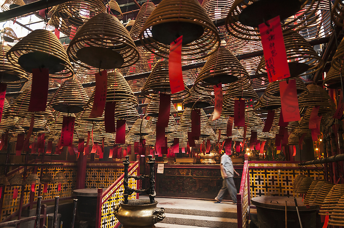 China Hong Kong Famous Man Mo Buddhist Temple With Spectacular Incenses Hanging From Ceiling  Hong Kong, China, by Luis Martinez   Design Pics