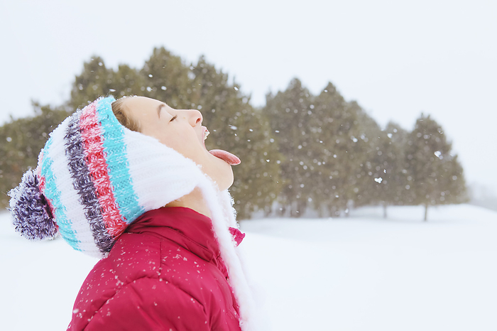 Canada Girl Catching Snowflakes On Her Tongue  King City, Ontario, Canada, by Vast Photography   Design Pics