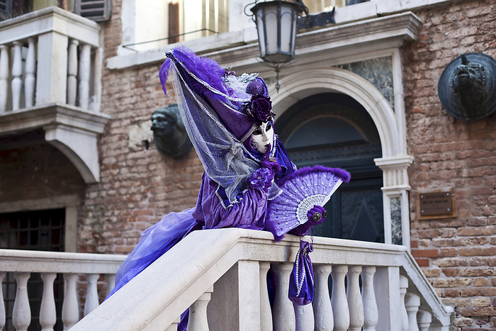 Venice A Woman In A Purple Dress And Fan Posing By A Building And Railing  Venice, Italy, by Alexander Macfarlane   Design Pics