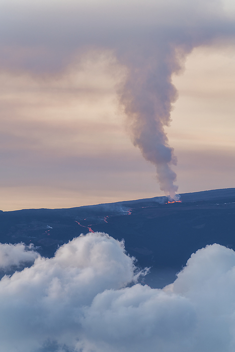 Hawaii Hawaii Island View of the smoky plume at twilight from the 2022 eruption of Mauna Loa Volcano  Moku  weoweo, the world s largest active volcano  on the Big Island of Hawaii  Island of Hawaii, Hawaii, United States of America, by Living Moments Media   Design Pics