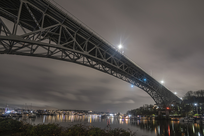 America A rainy night view up Fremont Cut and across Lake Union to Eastlake, from under the Aurora Bridge in Seattle  Seattle, Washington, United States of America, by Doug Ogden   Design Pics