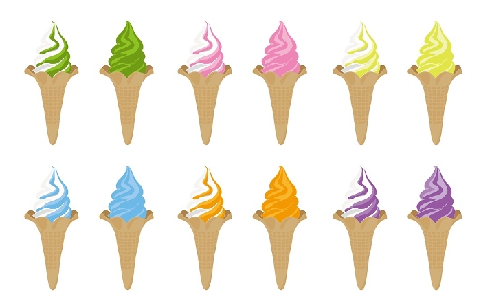 Soft serve ice cream set with various flavors