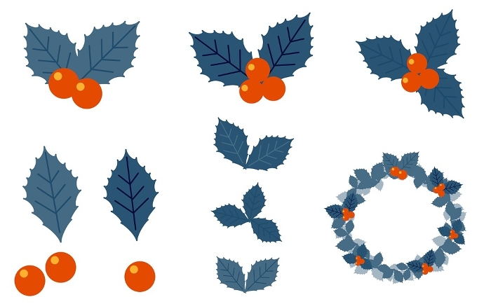 Clip art set of holly in astringent color