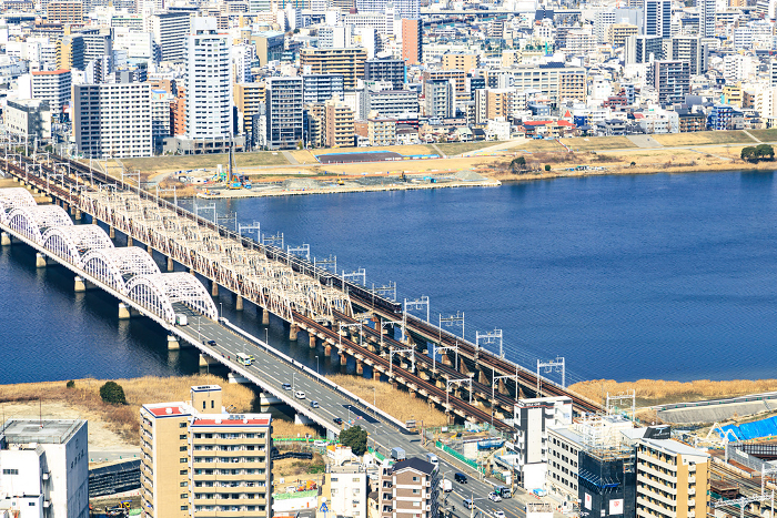 Juso Bridge seen from the Umeda Sky Building Hanging Garden Observation Deck