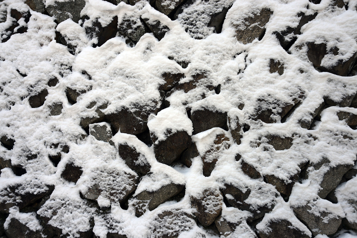 Stone wall in the precincts of Tofukuji Temple in snow Higashiyama-ku, Kyoto