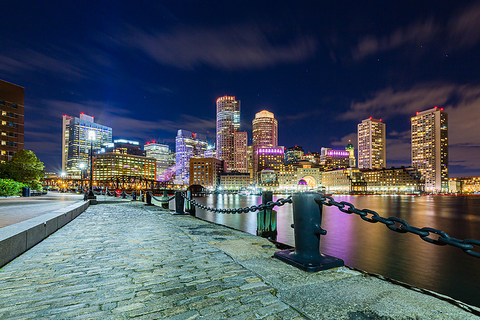 Downtown Boston Waterfront Skyline Cityscape Night Photography, by Cavan Images / Toby Harriman