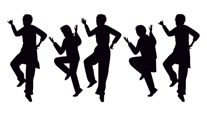 Silhouette of 5 dancing figures