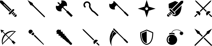 Monochrome weapon icon set