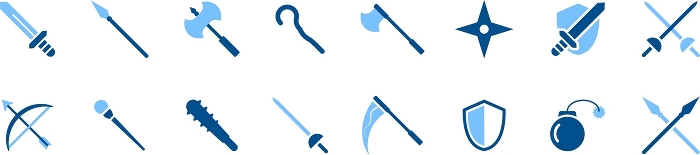 Icon set of two blue weapons