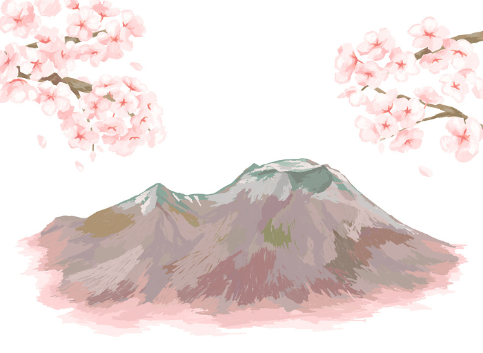 Clip art of Mt. Asama and cherry blossoms in spring