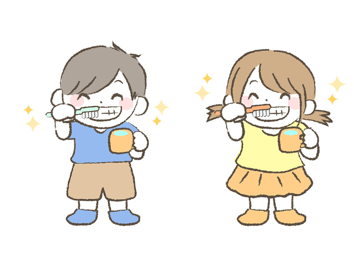 Boy and girl child brushing teeth1-2