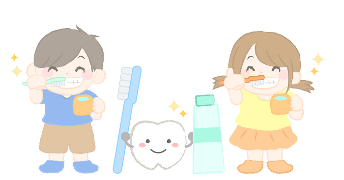 Clip art of boy and girl and teeth brushing