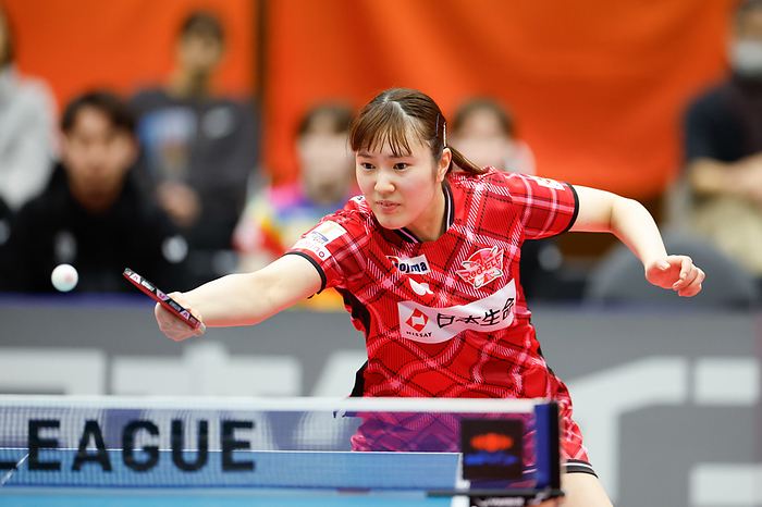 2023 24 T League Asuka Sasao  Red Elf , February 4, 2024   Table Tennis :. LEAGUE between Nippon Paint Mallets   Nippon Life Red Elf  Red Elf , Match 3 at Higashi Osaka Arena, Osaka, Japan.  Photo by Nippon Paint Mallets T.LEAGUE AFLO 