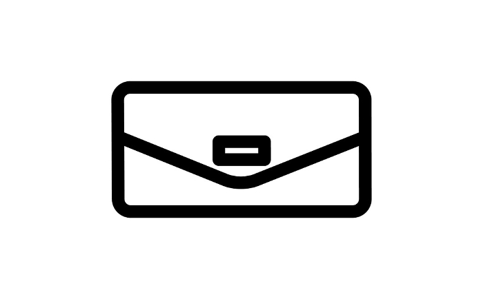 Black line drawing icon of a long wallet