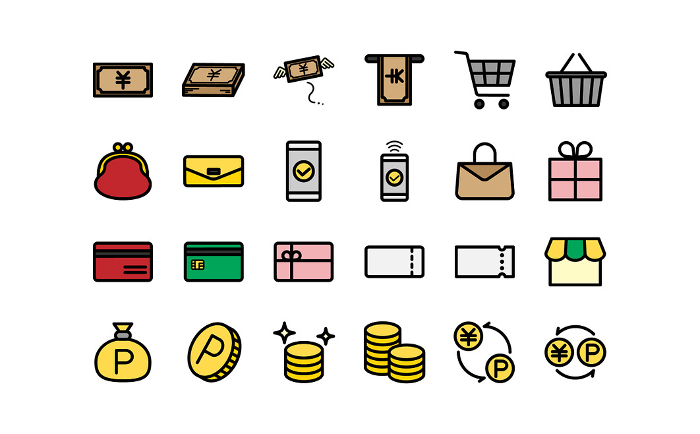 Colorful shopping line drawing icon set