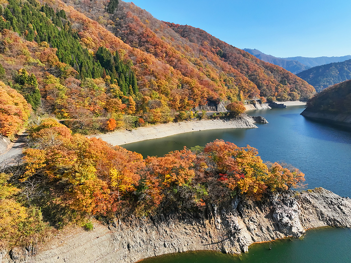Saso River Reservoir and Autumn Leaves Fukui Prefecture