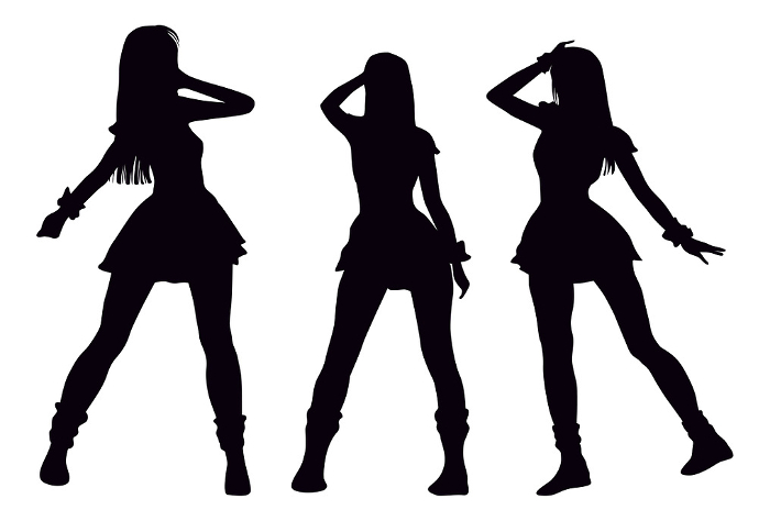 Full body silhouettes of three female idols
