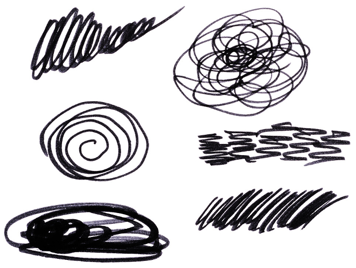 Drawn doodles and chaotic circles on a white background with a black felt tip pen Drawn doodles and chaotic circles on a white background with a black felt tip pen