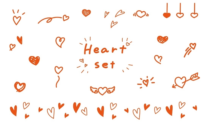 Red heart line drawing vector illustration set