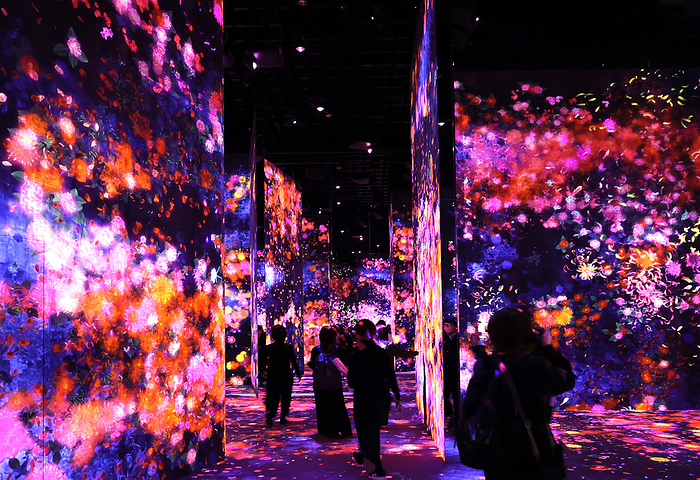TeamLab s digital art museum TeamLab Borderless will open February 9 at Azabudai Hills February 5, 2024, Tokyo, Japan   Japan s digital art collective TeamLab displays an interactive digital artwork  TeamLab Borderless  at the Azabudai Hills complex at a press preview in Tokyo on Monday, February 5, 2024. TeamLab will open the TeamLab Borderless: Mori Building Digital Art Meseum which has over 50 digital artworks on February 9.    photo by Yoshio Tsunoda AFLO 